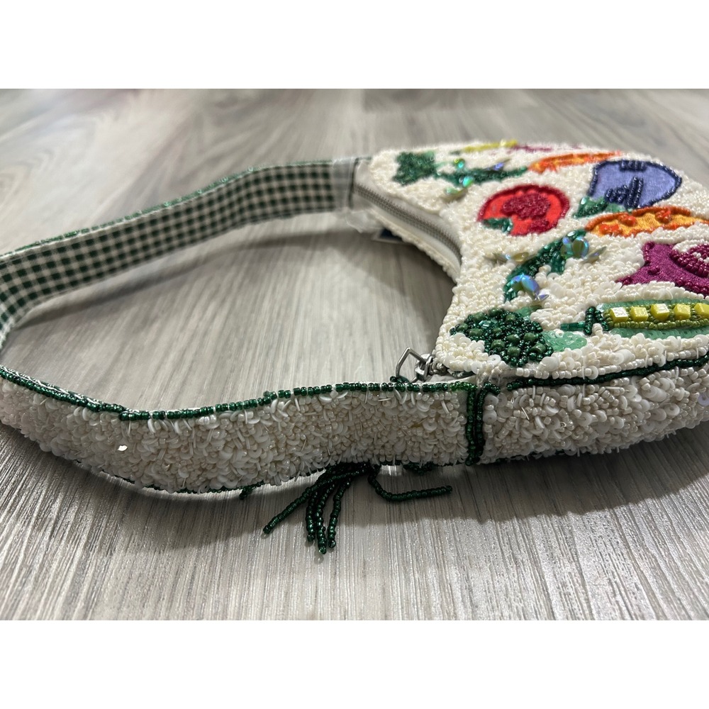 Viral beaded tiktok Vegetable Garden Shoulder Bag‎ White Gingham Strap India new - Picture 6 of 7
